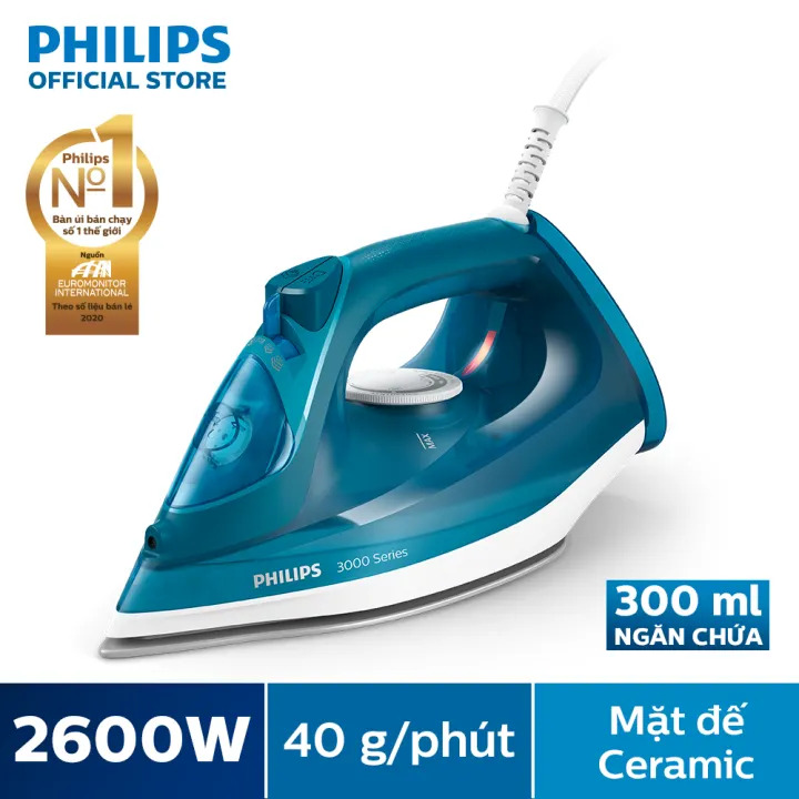 Bàn Ủi Hơi Nước Philips DST3040/70-Công Suất 2600W-Hơi Phun Mạnh Mẽ Ủi Phẳng Mọi Nếp Nhăn-Hàng Phân Phối Chính Hãng