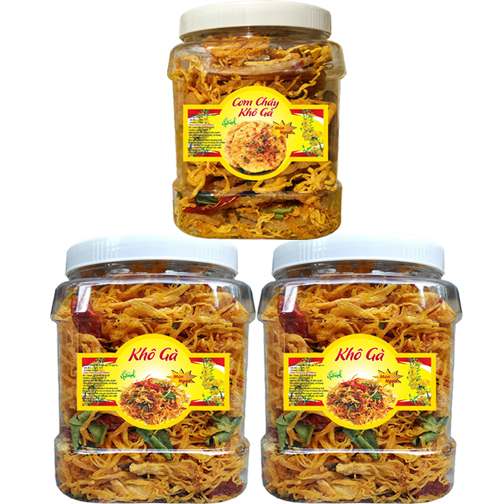 [HCM]COMBO 1KG KHÔ GÀ LÁ CHANH  VÀ 1 HŨ CƠM CHÁY LẮC KHÔ GÀ 300G TPS (MÓN ẮN VẶT SIÊU HOT)