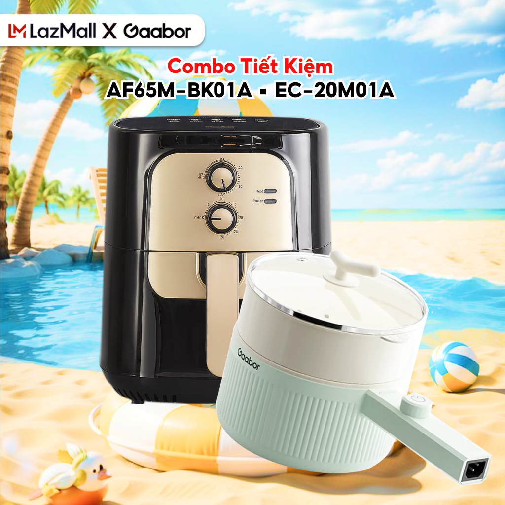 Combo Gaabor 41 Nồi chiên không dầu dung tích lớn 6.5L AF65M-BK01A và nồi điện đa năng 2L EC-20M01A - Bảo hành 12 tháng 1 đổi1