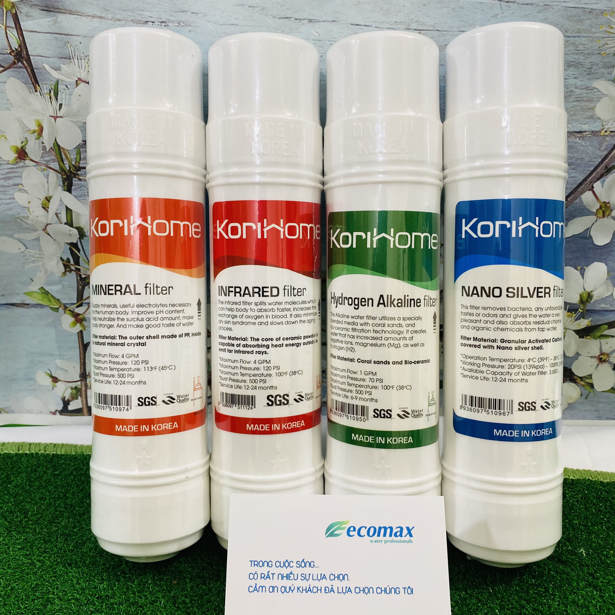 Bộ lõi lọc nước korihome , bộ 4 lõi lọc nước tạo khoáng korihome thế hệ mới , lõi lọc nước korihome