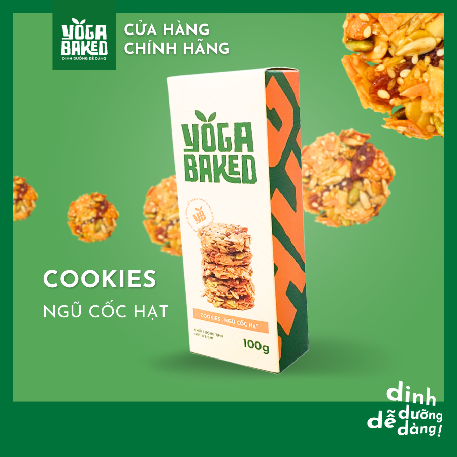 Bánh cookie hạt dinh dưỡng - Yoga Baked - Bánh ăn buổi sáng, buổi phụ, ăn kiêng tiện lợi phù hợp chế độ ăn kiêng giảm cân keto