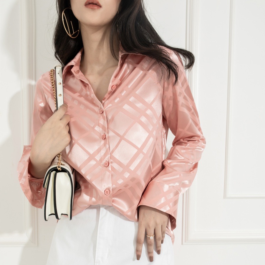 Masara sơ mi lụa gấm hồng