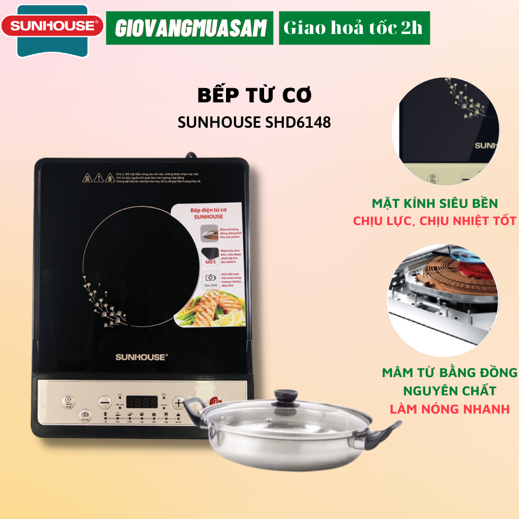 Bếp từ ăn lẩu- tặng kèm nồi- bếp điện từ sunhouse shd6802