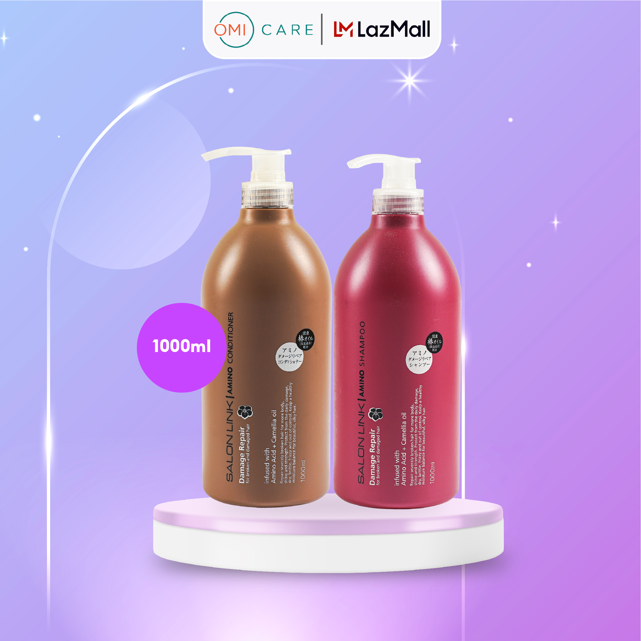 Bộ Dầu Gội, Xả Hoa Trà Phục Hồi Tóc Hư Tổn Salon Link Salonlink Damage  Repair 1000ml Nhật Bản (đỏxnâu)
