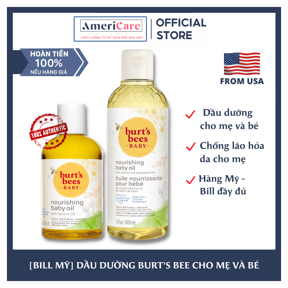 Dầu Dưỡng, Dầu Massage cho bé Burt’s Bee - TINH DẦU NGUYÊN CHẤT cho mẹ và bé (Hàng chuẩn Mỹ Americarevn 118ml-149ml)
