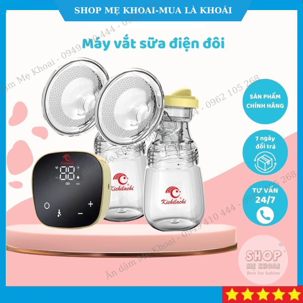 Máy vắt sữa điện đôi bảo hành 3 tháng., Máy hút sữa điện đôi Kichilachi có bình hút sữa PPSU-shop mẹ khoai