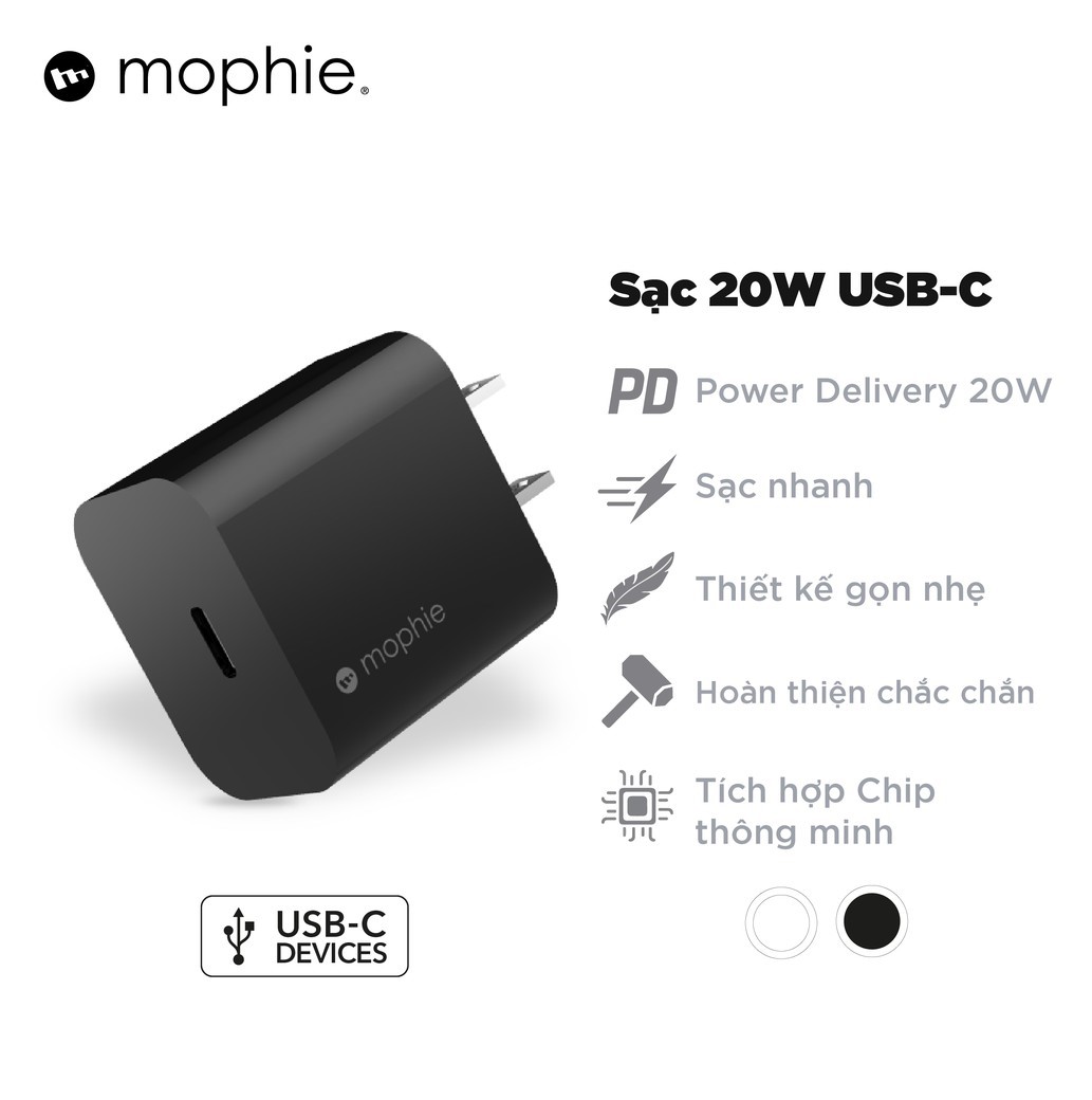Sạc nhanh Mophie Power Delivery 20W USB-C - Hàng chính hãng - Bảo hành 2 năm hshop365 abshop365 abshop hshop
