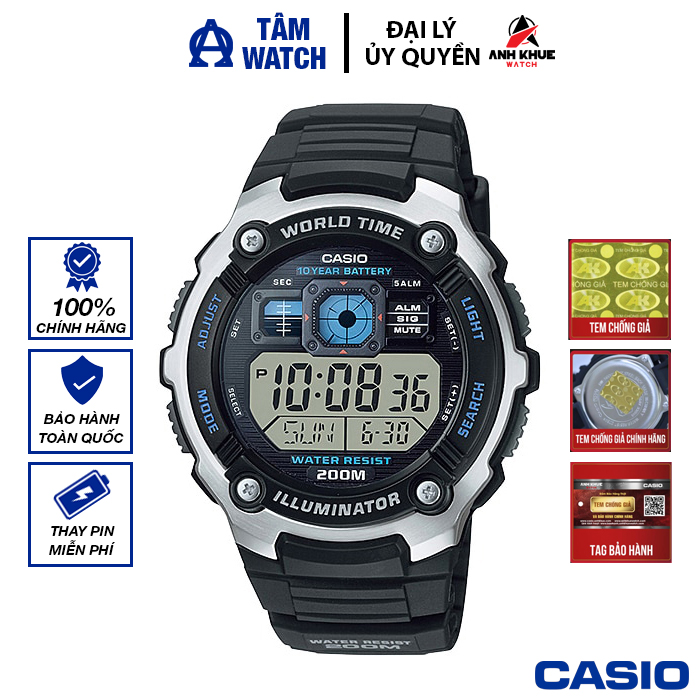 Đồng hồ nam dây nhựa casio standard chính hãng anh khuê ae-2000w-1avdf