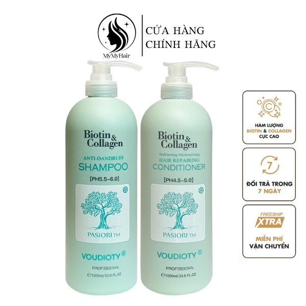 Dầu gội xả, dầu cặp BIOTIN COLLAGEN xanh dương giảm gàu ngứa da đầu 500-1000ml My Nguyên shop