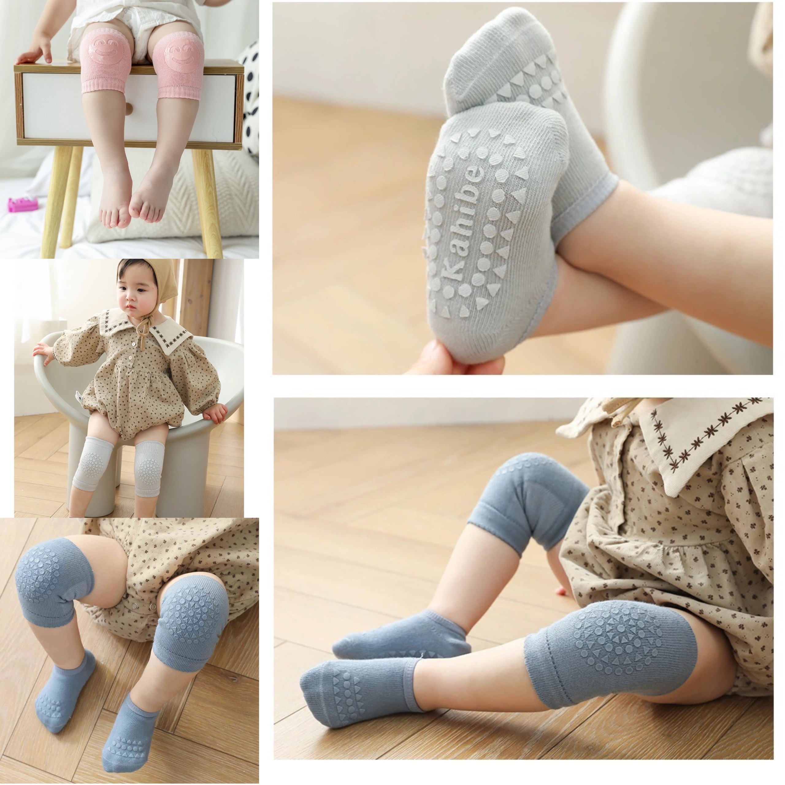 Set gồm tất gối tập bò, tất chân giúp bảo vệ đầu gối và chống trượt cho bé từ 6-18 tháng