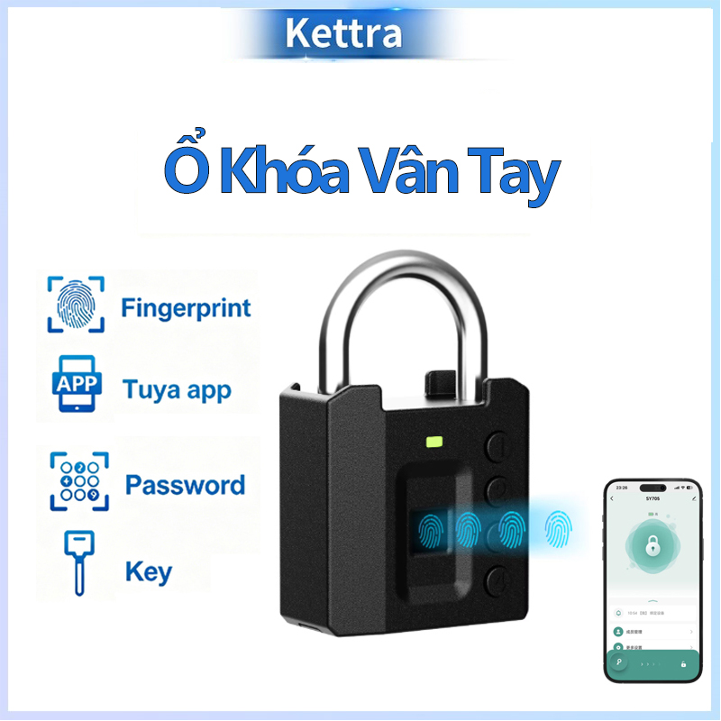 Ổ Khóa Vân Tay Thông Minh, Tuya App,Chìa Cơ Dự Phòng, Cỡ Lớn, Chống Cắt, Chống Nước