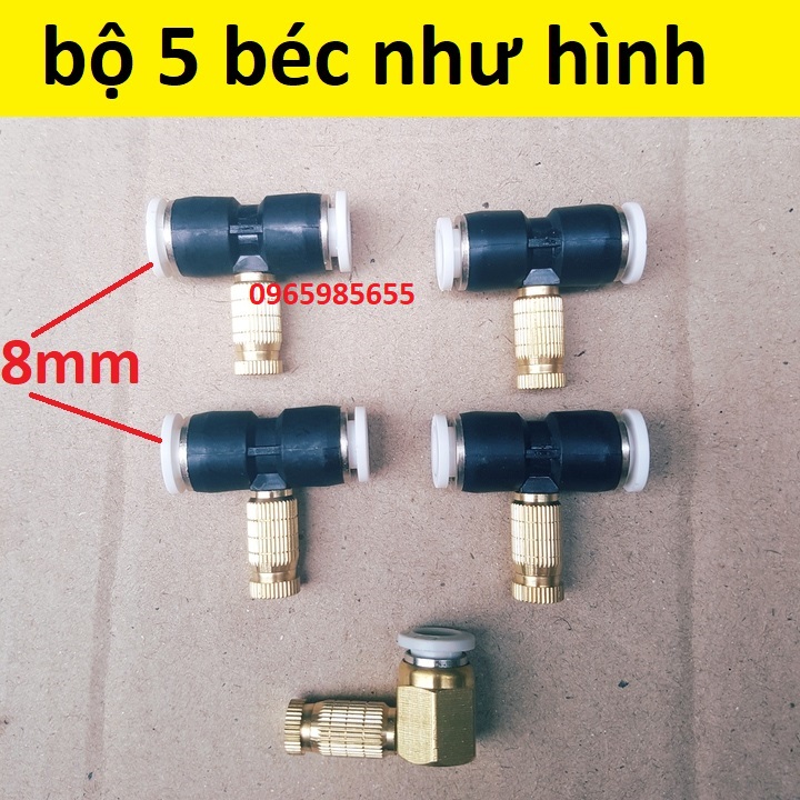 combo 5 béc phun sương làm mát bằng đồng số 1,2,3,4,5,6,8 tuỳ chọn khi đặt hàng dùng trong hệ thống phun sương, gắn vào đế gắn dây phun sương 8 ly (8mm). Chất liệu: đồng thau.