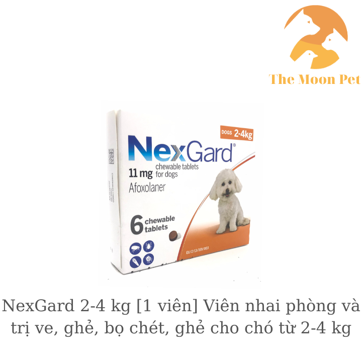 NexGard 2-4 kg [1 viên] Viên nhai phòng và t.rị ve, ghẻ, bọ chét, ghẻ cho chó từ 2-4 kg