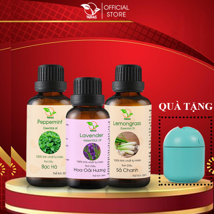 Bộ sản phẩm tinh dầu thơm phòng hương hoa lá gồm Tinh dầu sả chanh chai 50ml- Tinh dầu bạc hà chai 50ml- Tinh dầu hoa oải hươngchai 30ml.
