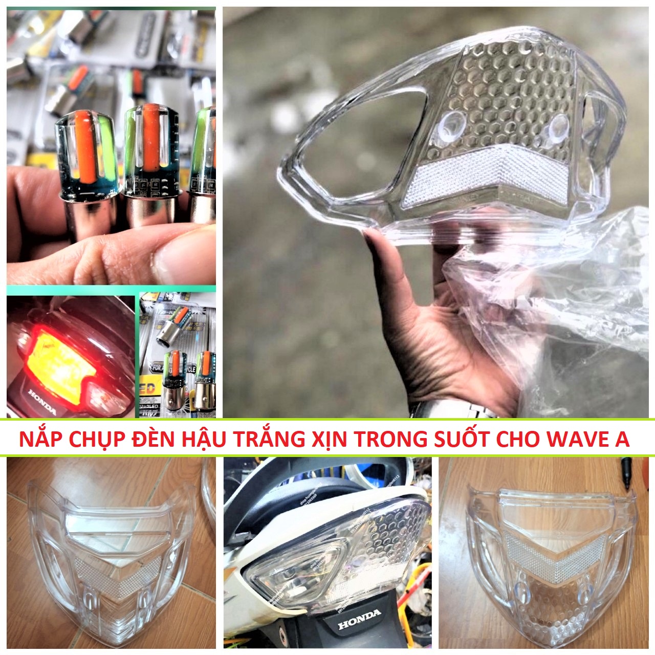 NẮP ỐP ĐÈN HẬU ( STOP ) TRẮNG WAVE A LẮP NHƯ ZIN CÁC ĐỜI XE KÈM ĐÈN HẬU STOP CHỚP NHÁY 7 MÀU CỰC ĐẸP , ỐP ĐÈN HẬU TRONG SUỐT WAVE A , ĐÈN HẬU CHỚP STOP 7 MÀU , PHỤ KIỆN XE MÁY , ĐỒ CHƠI XE MÁY