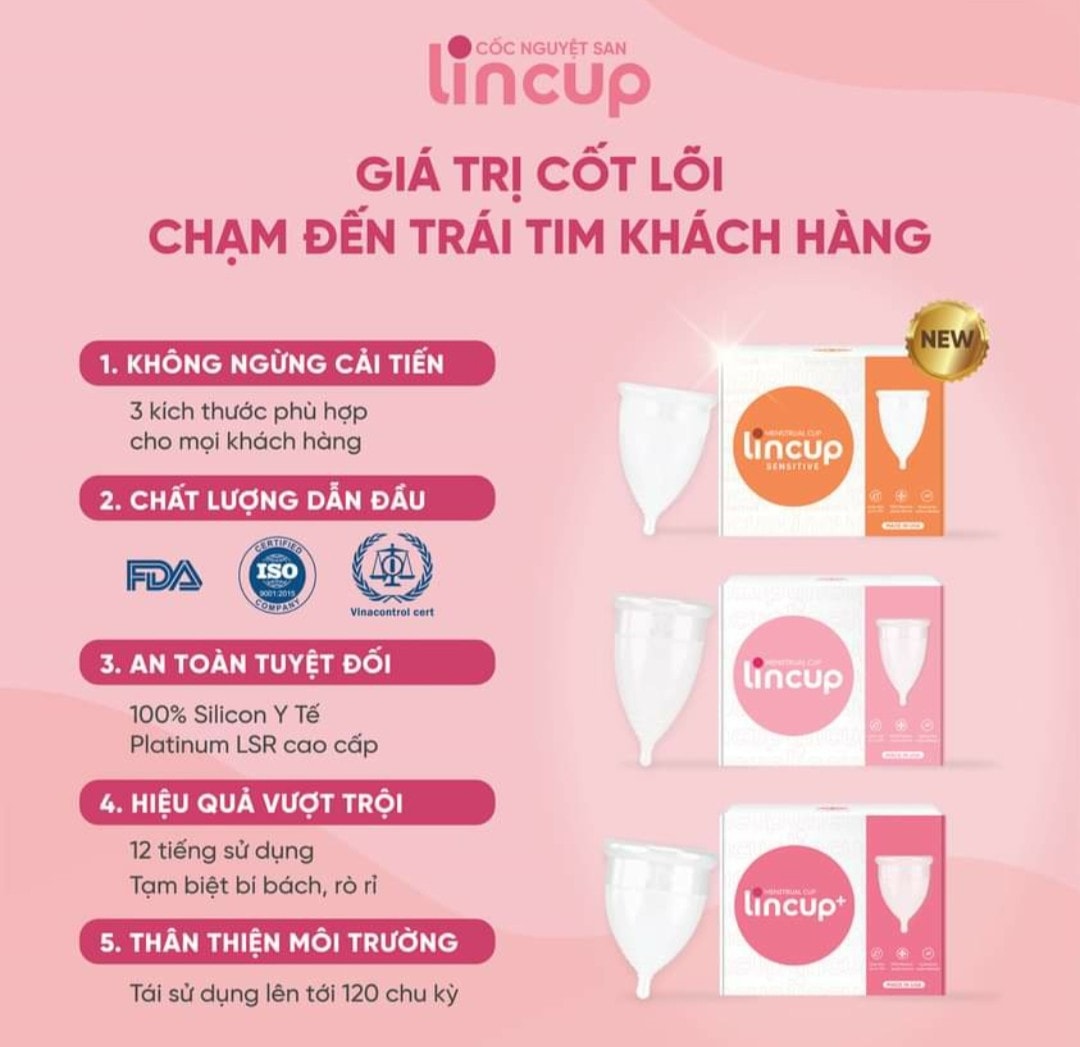 Cốc nguyệt san Lincup tặng Gel rửa, Cốc tiệt trùng, Túi