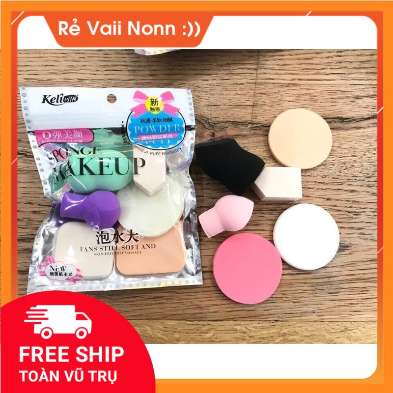 Set 6 bông mút tán phấn trang điểm keli mềm mịn , bông phấn trang điểm keli