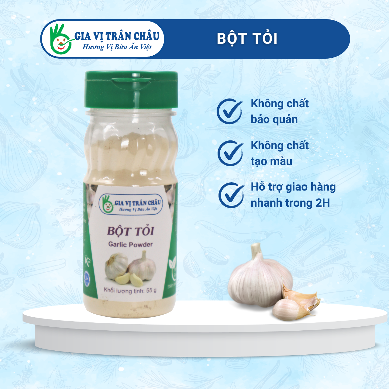 Bột tỏi trân châu | hũ nhựa 50g, 100% từ tự nhiên