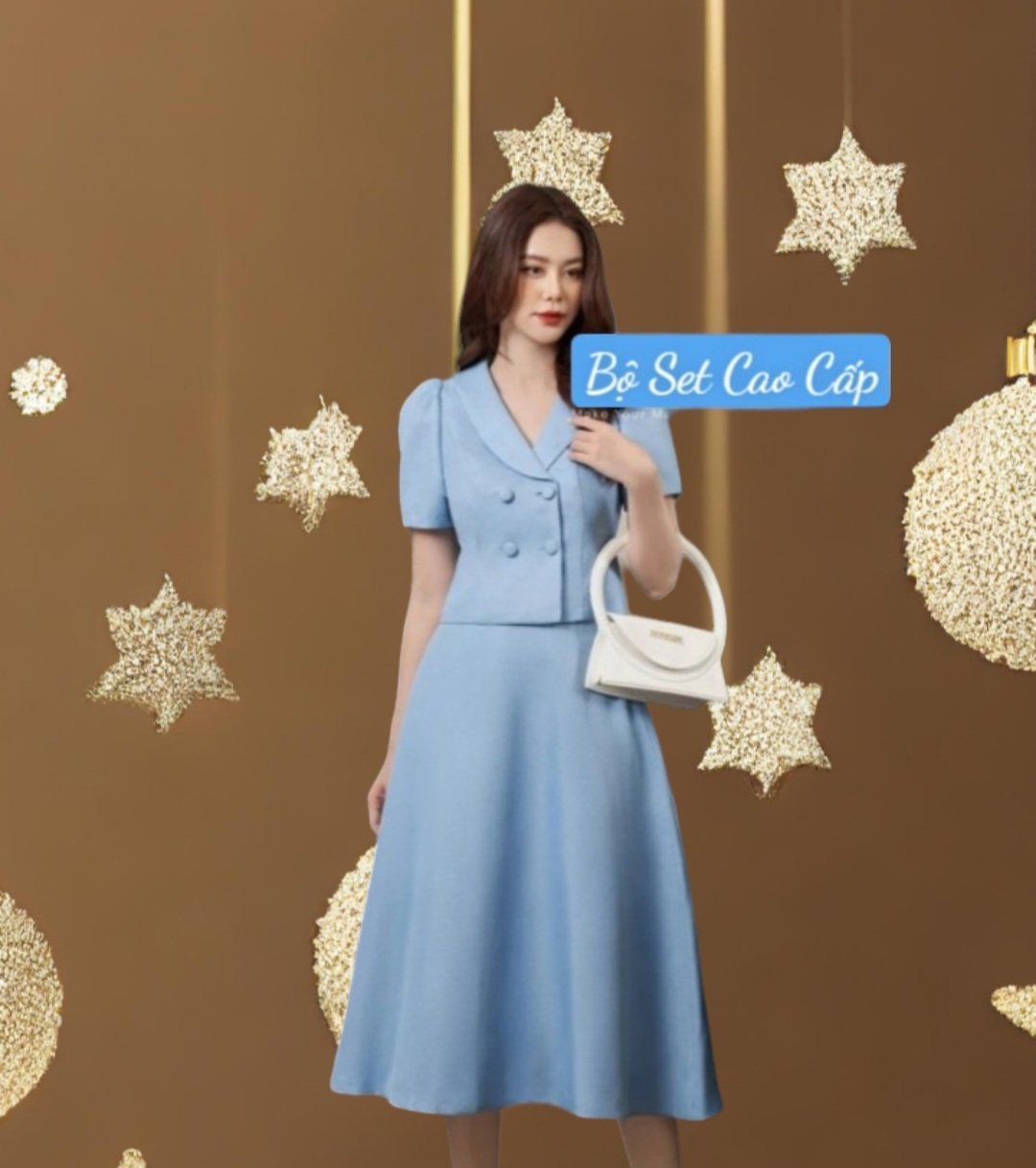 Set công sở cổ vest 2 lớp có túi cao cấp