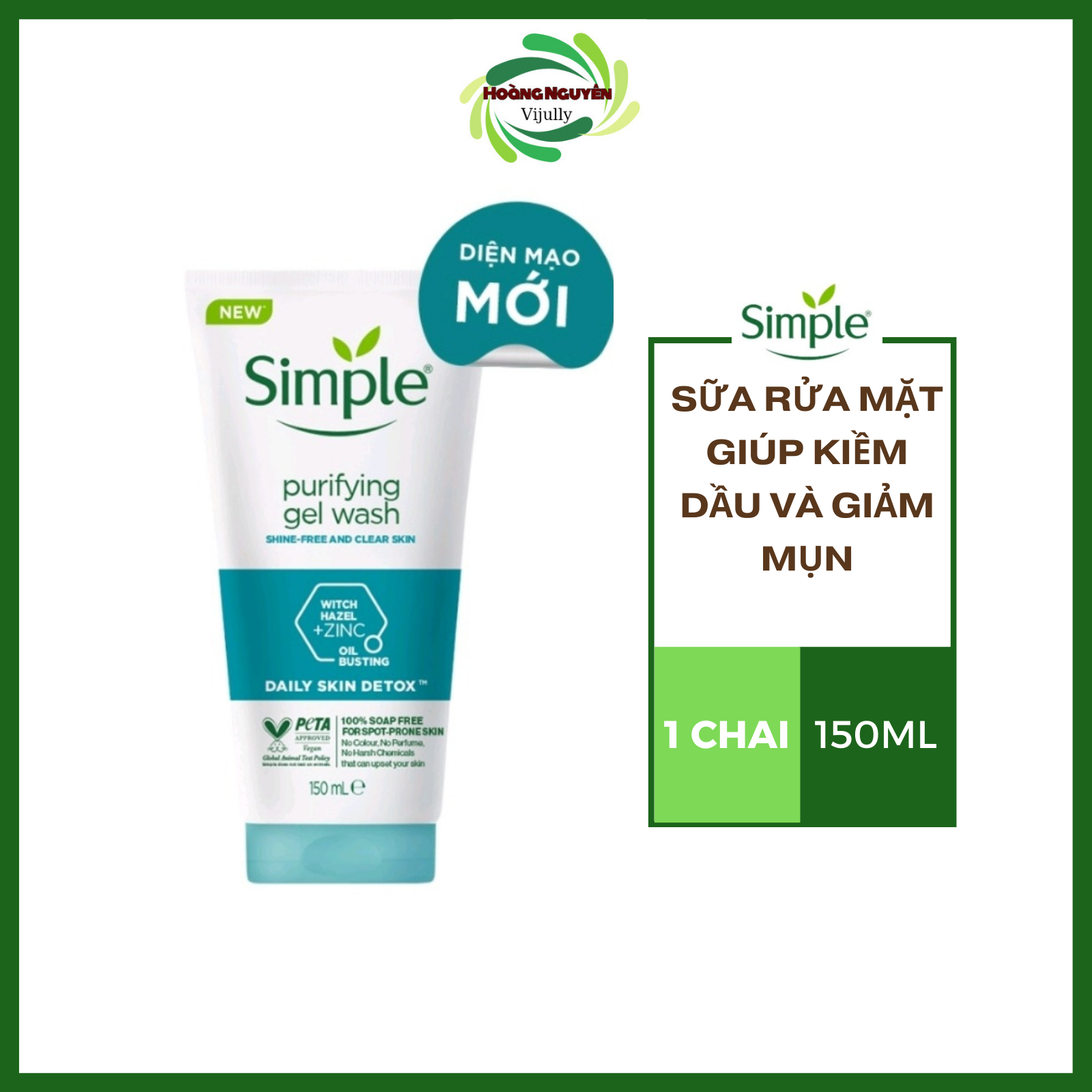 Sữa rửa mặt Simple giúp kiềm dầu và ngừa mụn hiệu quả - cho da mụn nhạy cảm 150ml