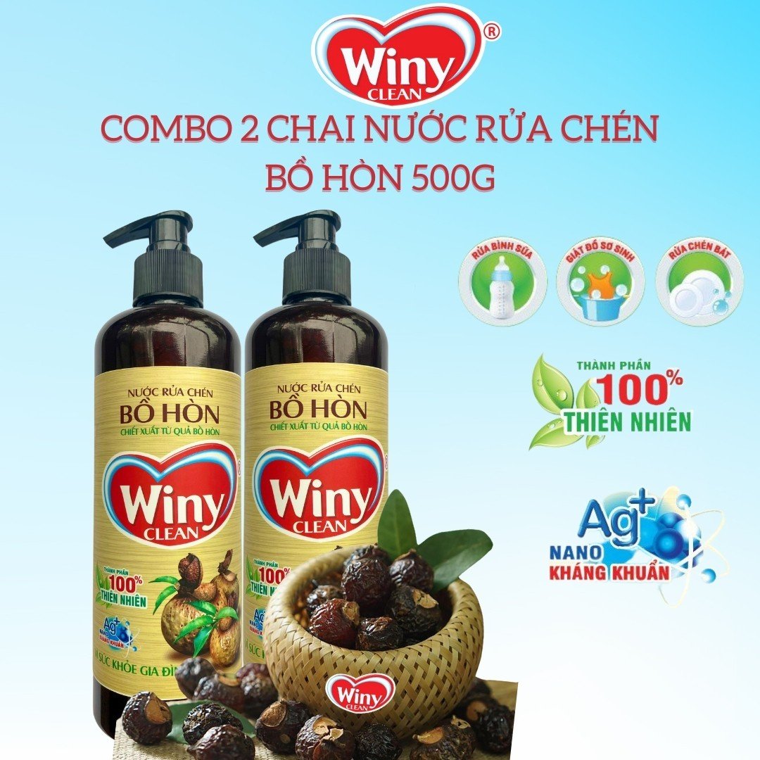 Nước rửa chén Winy Clean chiết xuất Bồ Hòn. Nước rửa bát không chứa paraben chiết xuất Bồ Hòn tinh dầu sả chanh . Rửa chén đánh bay dầu mỡ, bảo vệ da tay