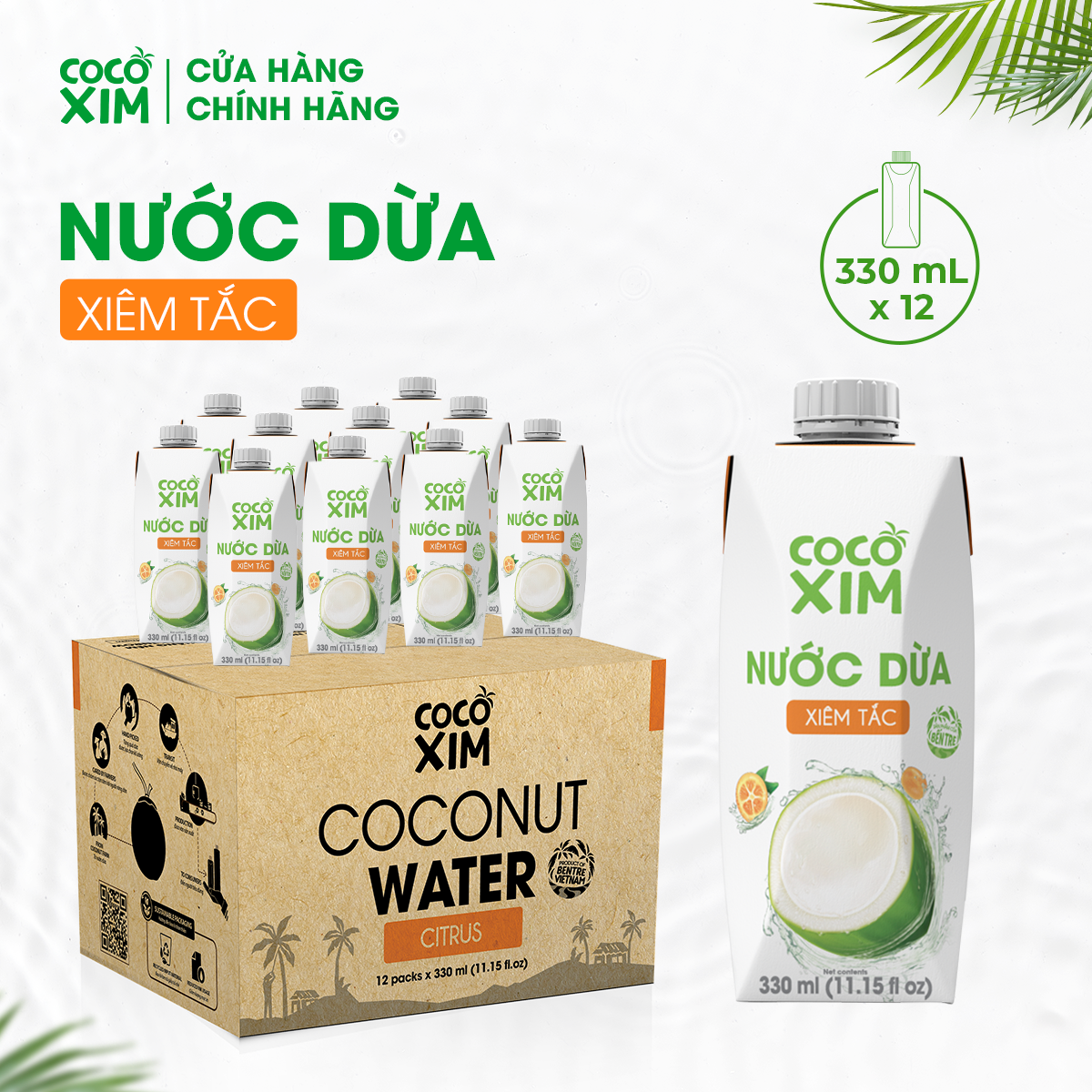 Thùng 12 Hộp Nước dừa đóng hộp Cocoxim Tắc 330ml/Hộp
