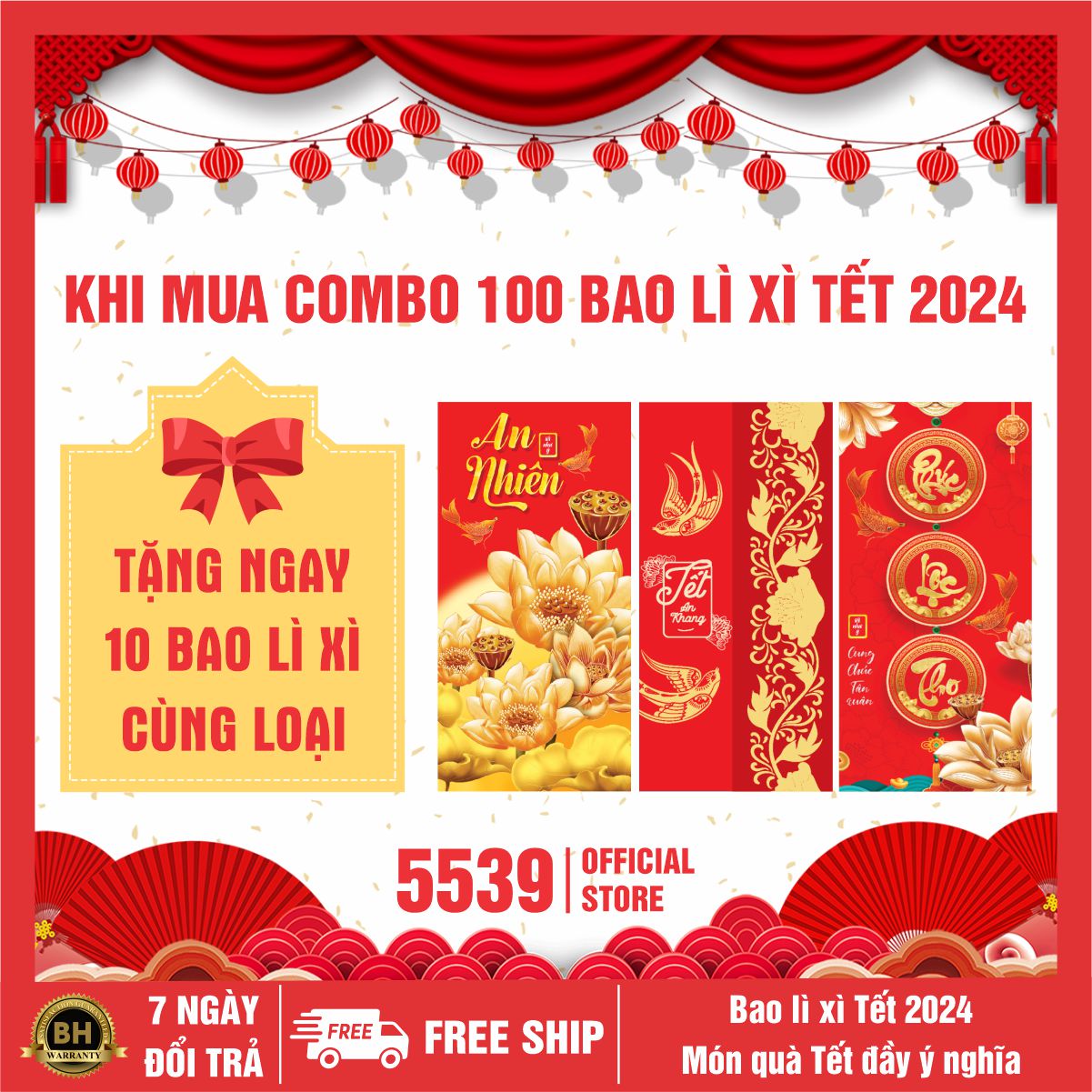Combo 100 cái bao lì xì tết 2024, bao lì xì giá rẻ, bao lì xì đẹp độc lạ nhiều mẫu lựa chọn, 1 túi 10 cái 1 mẫu, giá sỉ tận xưởng - Shop 5539