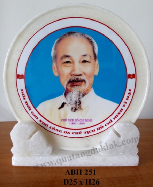 Đĩa Đá Lưu Niệm -  Ảnh Bác Hồ Chân Dung 25cm