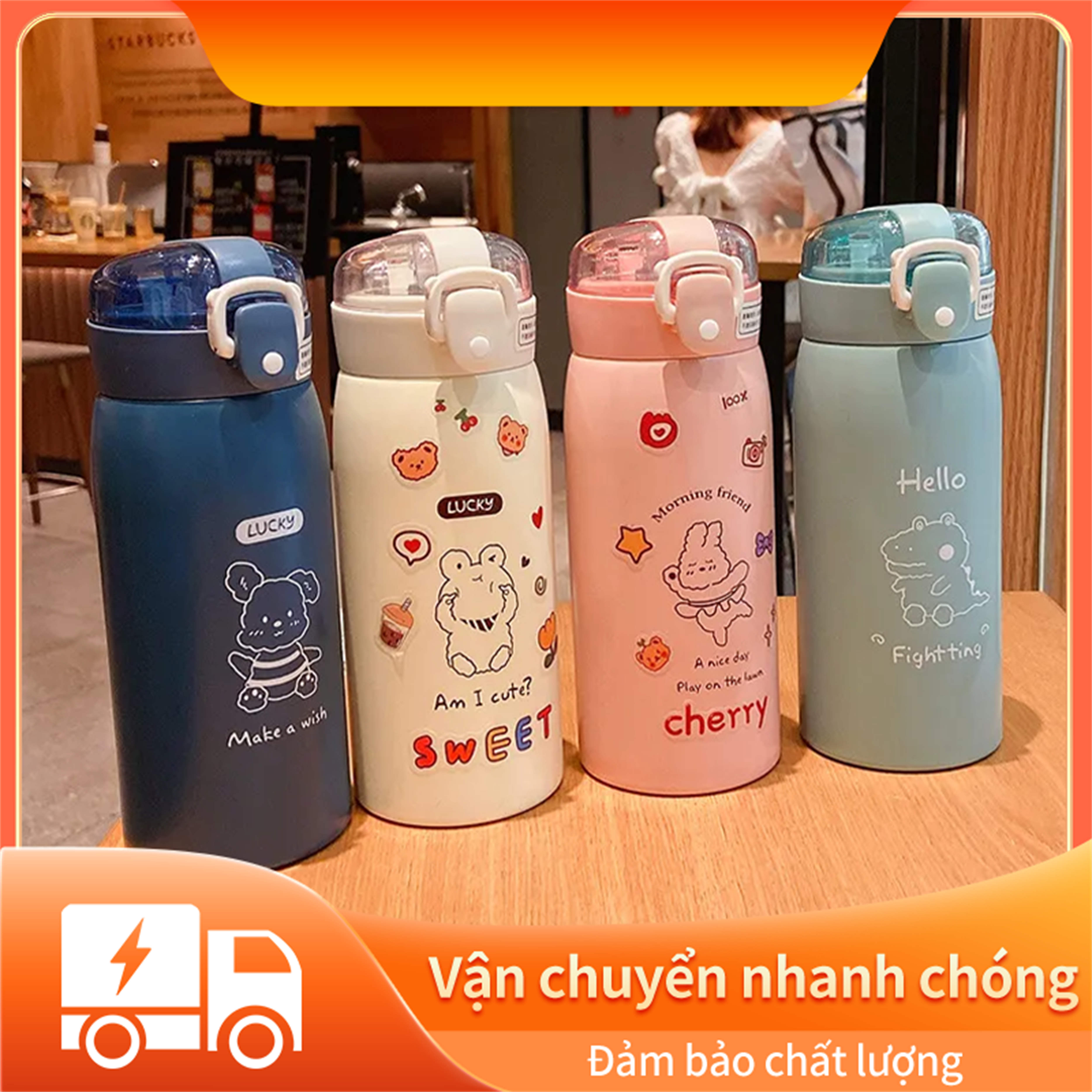 Bình giữ nhiệt 500ml, Bình giữ nhiệt bằng thép không gỉ chất lượng cao 304, Bình nước đá cách nhiệt, Bình nước sinh viên, Chai nước có ống hút