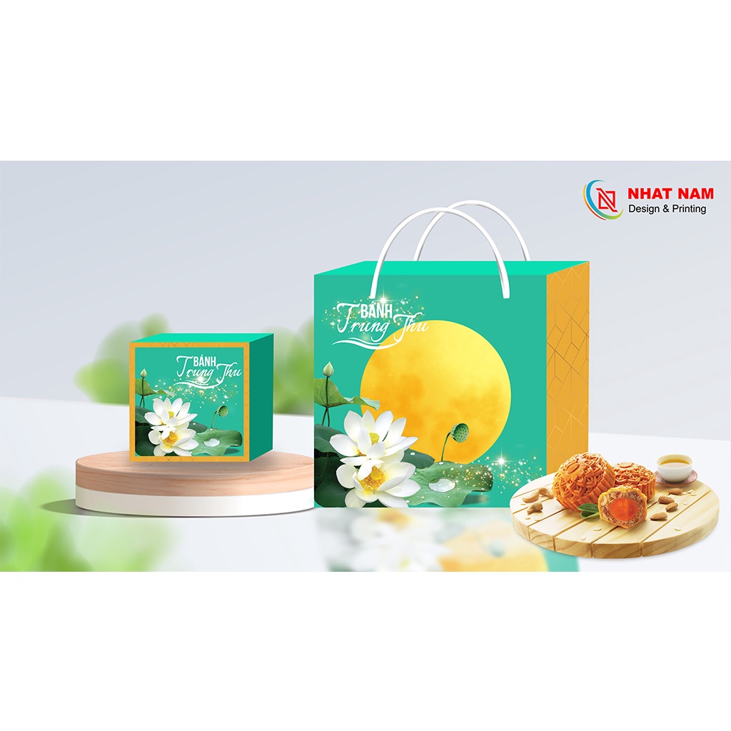 Hộp đựng 4 bánh trung thu 125g-150g xanh ngọc 2022 số lượng >500b