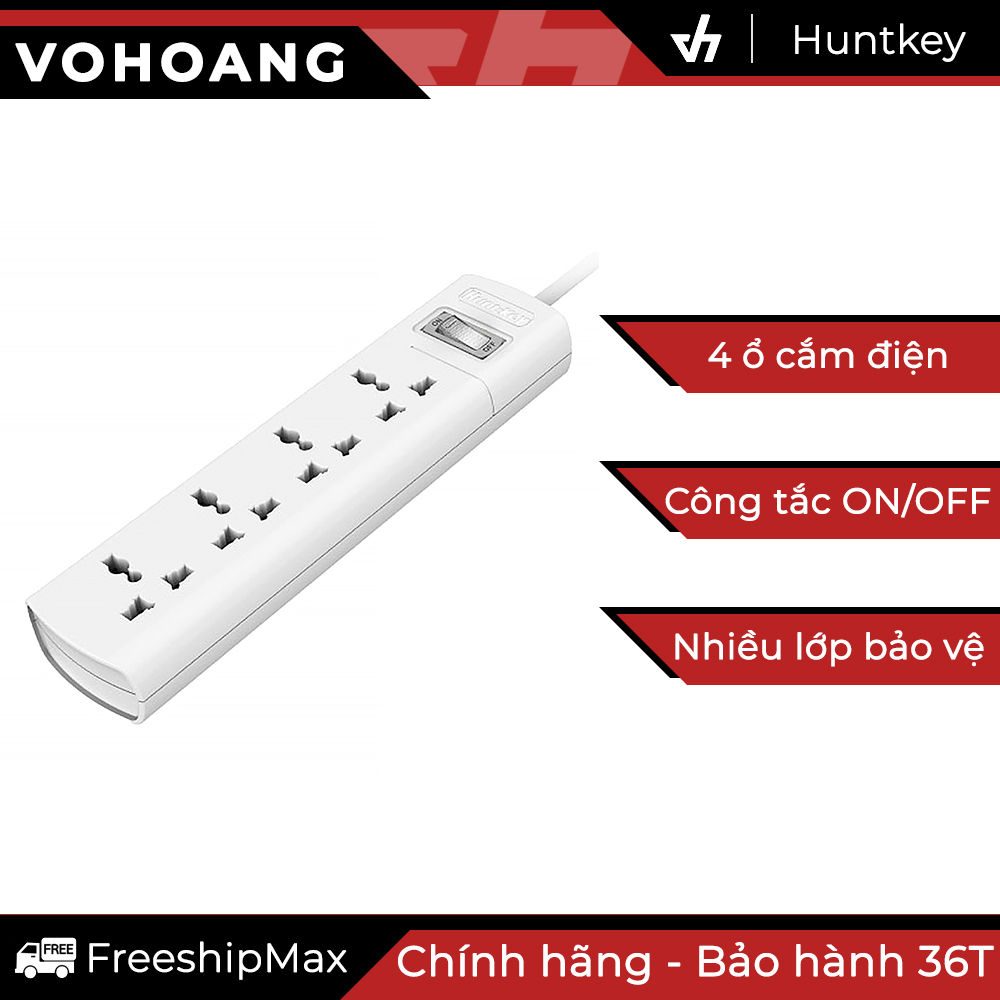 Ổ cắm điện đa năng huntkey szm401 dây 1.5 mét - 4 ổ cắm, nhiều lớp bảo vệ thiết bị