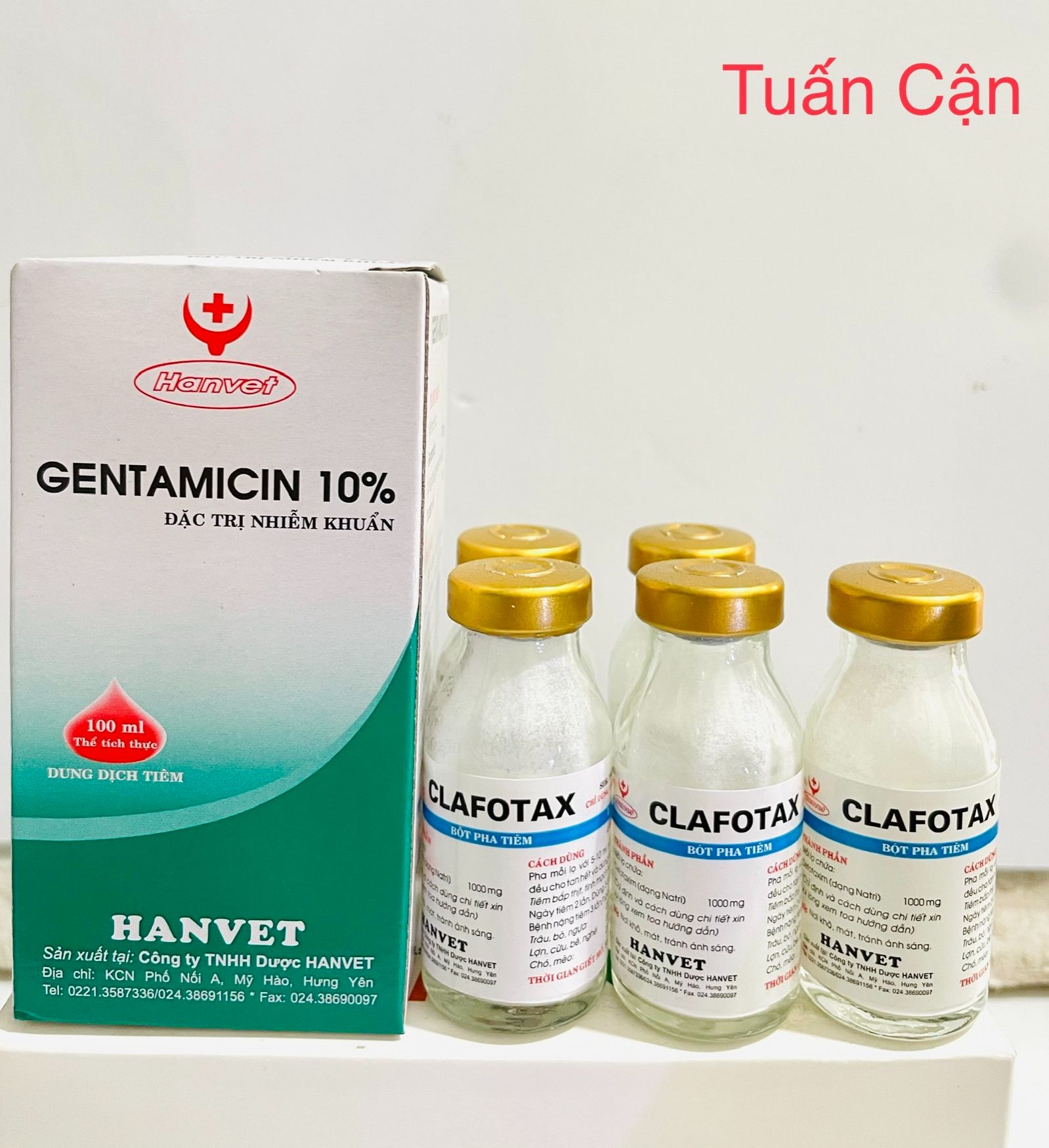 Hanvet Gentamicin10%, Gentamicin10%+10 lọ Clafotax Tieu chay phan vàng, phan xanh, phan trang, ho tho, hen khec