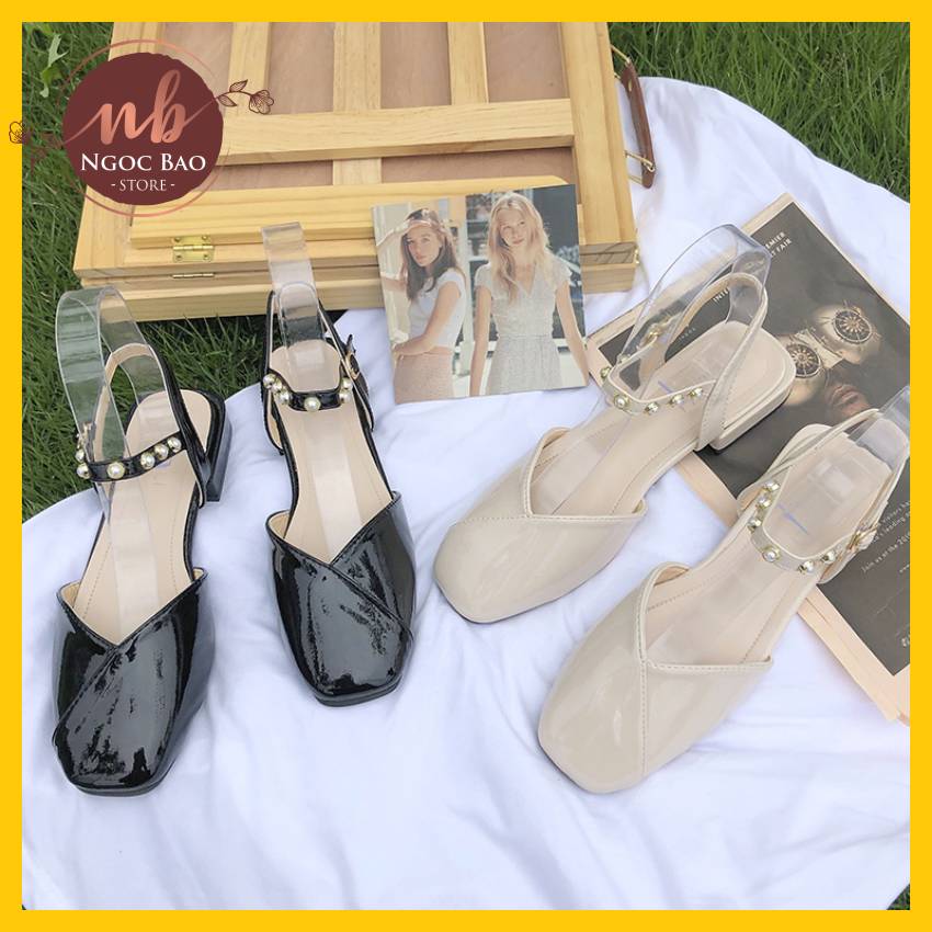 Giày sandal nữ bít mũi quai cài đính ngọc cực xinh, giày sandal búp bê nữ đẹp HOT 2023