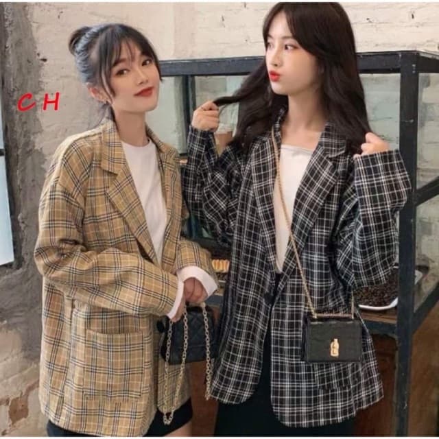 Áo Vest  Blazer  Nữ Kẻ Caro Uzzllang Hàn Quốc