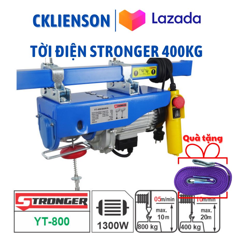 Tời điện 400kg tời điện stronger yt800, tải cáp đơn 400kg - cáp đôi 800kg - cáp dài 20 mét - tốc độ nâng hạ: 10m/phút và 5m/phút