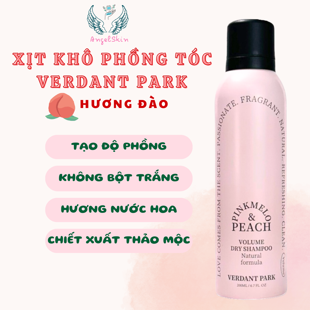  Xịt khô phồng tóc VERDANT PARK dầu gội khô kiềm dầu lâu bết mùi Đào đen hồng Pinkmelo Peach Verdantpark | ANGELSKIN 