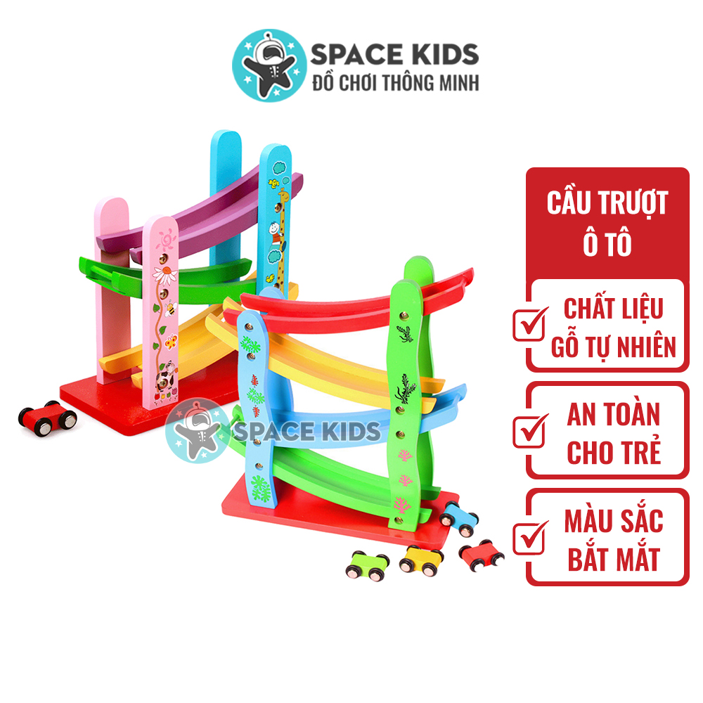 Đồ chơi gỗ thông minh mô hình cầu trượt ô tô Space Kids cho bé vui chơi vận động, chất liệu gỗ tự nhiên, nhiều màu sắc