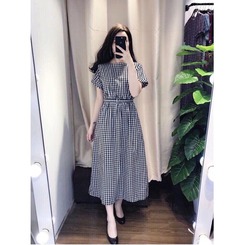 Dm488 - đầm maxi caro form dài kèm belt