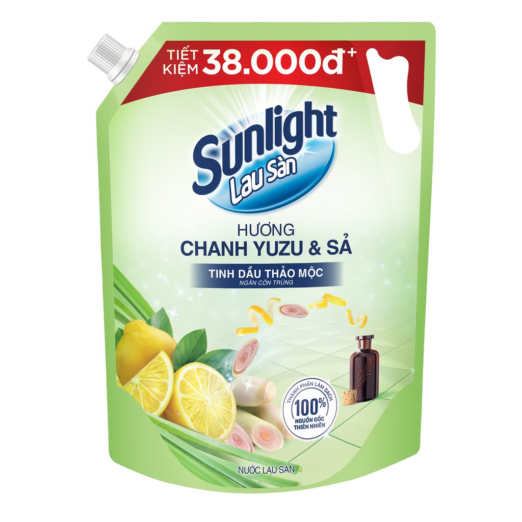 Nước Lau Sàn Sunlight túi 3.4kg Tinh Dầu Thảo Mộc Hương Chanh Sả