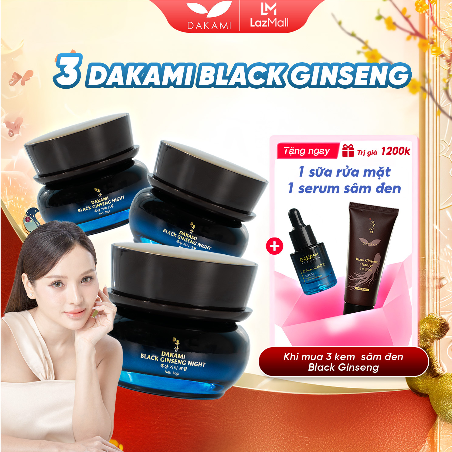 MUA 3 TẶNG 2 ( Quà Tùy Chọn) Kem Sâm Đen DAKAMI BLACK GINSENG Xuất Xứ Hàn Quốc Ngừa Thâm Nám, Cấp Ấm Và Chống Lão Hóa - Hộp 30g