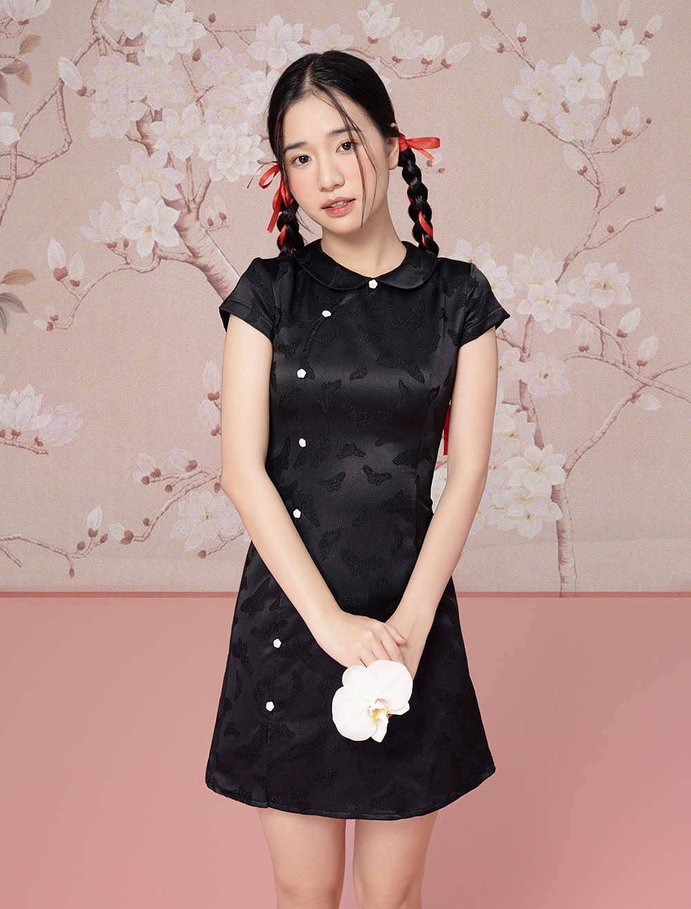 Bleubird váy gấm in họa tiết san dress