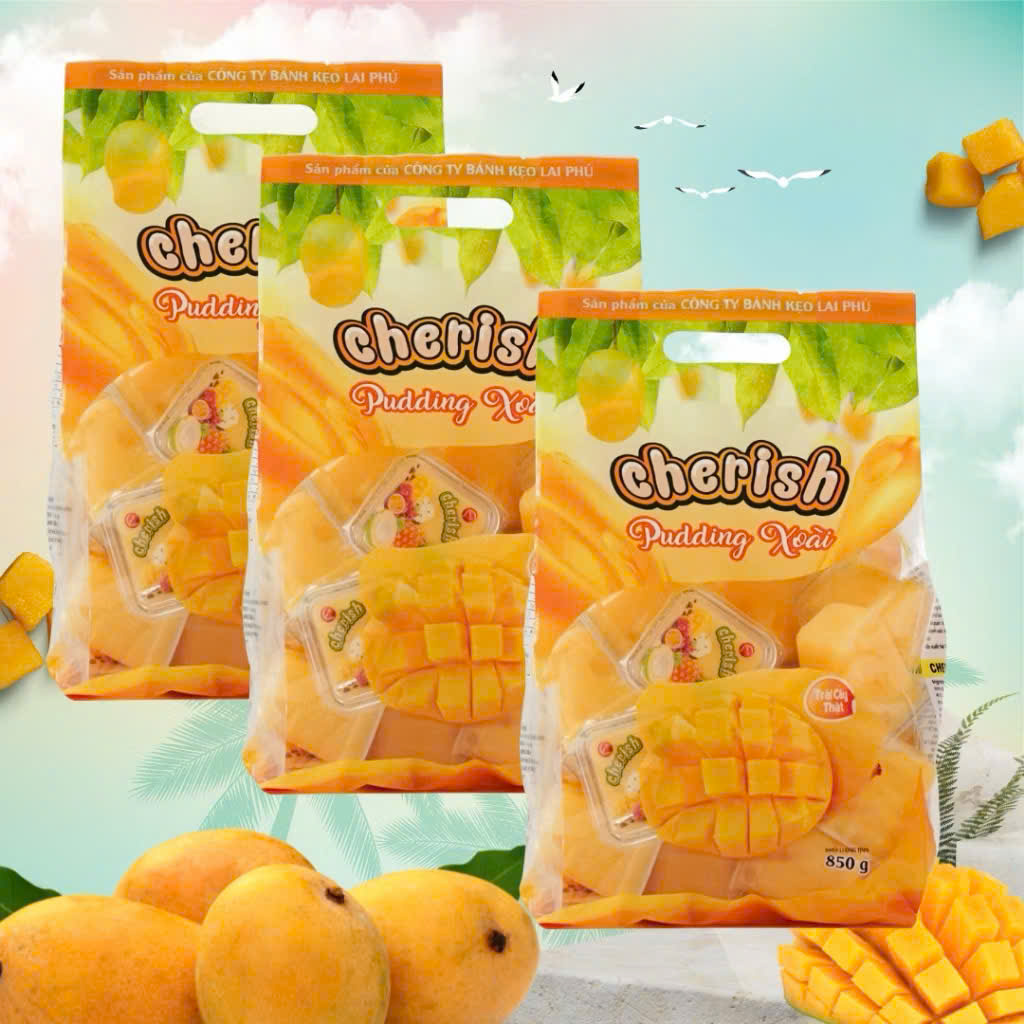 Combo 3 Túi Thạch Pudding Cherish 850.5G Vị Xoài (Trái Cây Thật)
