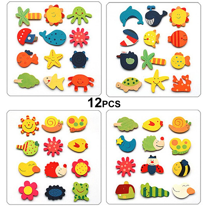 Bộ 12 miếng dán tủ lạnh hình động vật bằng nam châm dạy học cho bé