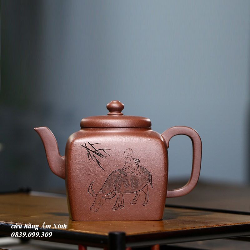 Ấm tử sa nghi hưng tứ phương ngưu chuyển càn khôn 280 ml