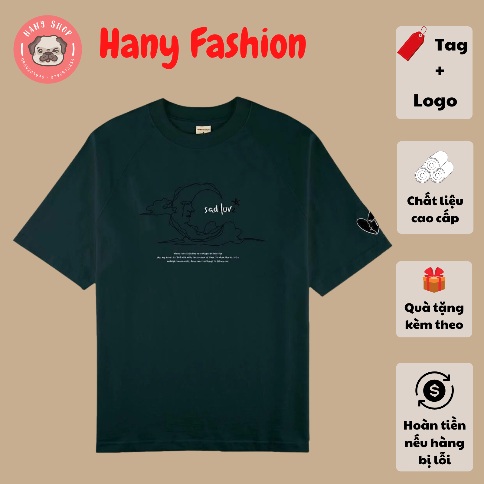 Áo thun Sadboiz Sadluv Tee size XL áo thun tay lỡ nam nữ áo sad boiz hình thêu full tag Hany Fashion AL196