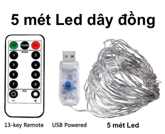 Dây đèn LED dây đồng 5m có Remote điều khiển, Dây đèn chớp nháy dùng trang trí nhà quán cafe, tiệc Giáng Sinh, Sinh nhật hoặc đón tết năm mới | Kyto Shop