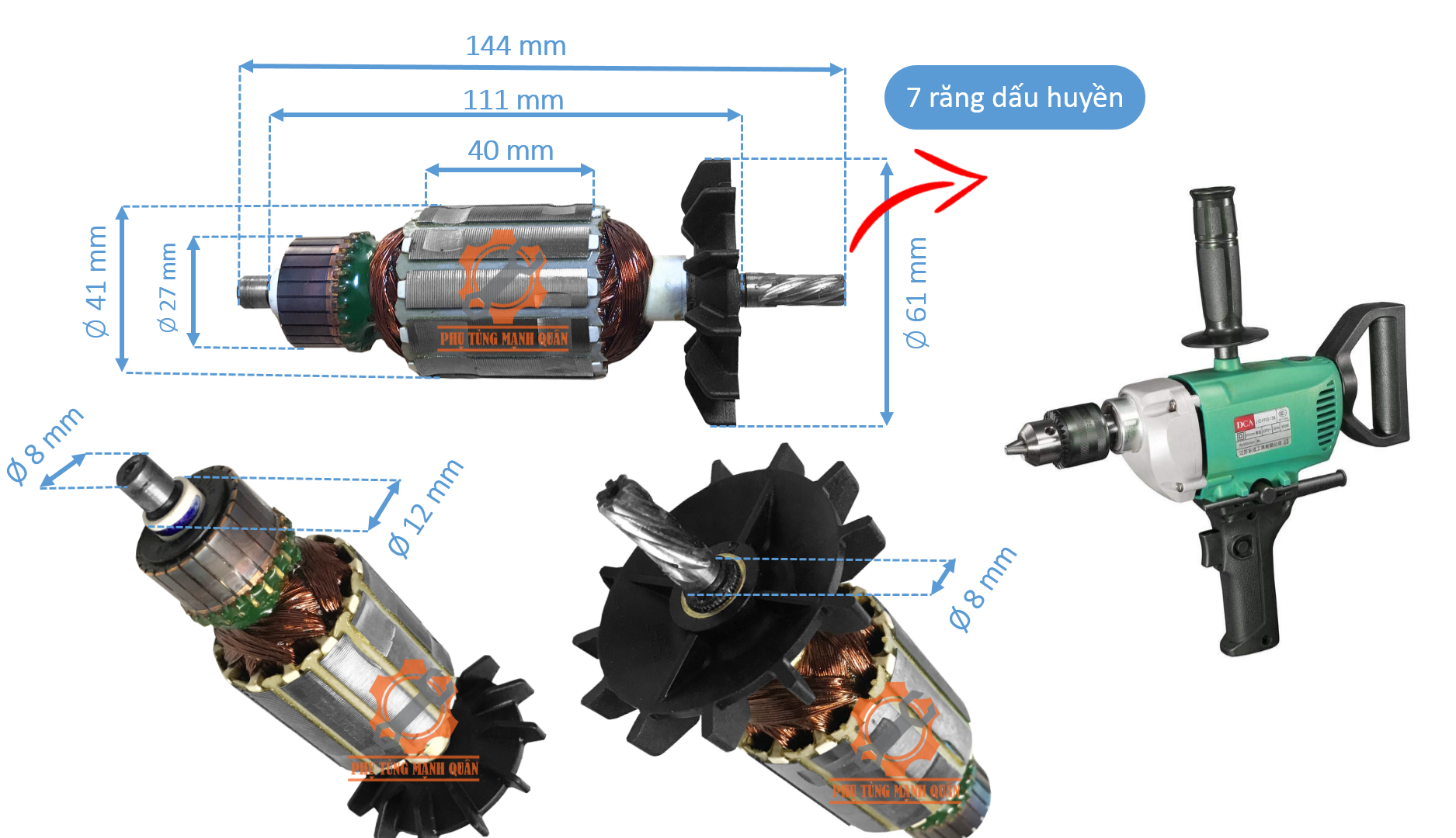 Rotor/ruột máy khoan DCA AJZ03-13B tặng kèm chổi than cao cấp