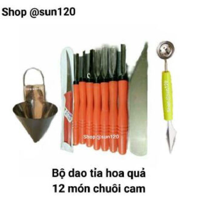 Bộ dao tỉa hoa quả chuyên dụng chuôi nhựa EQ01 màu đỏ muỗng múc dưa hấu