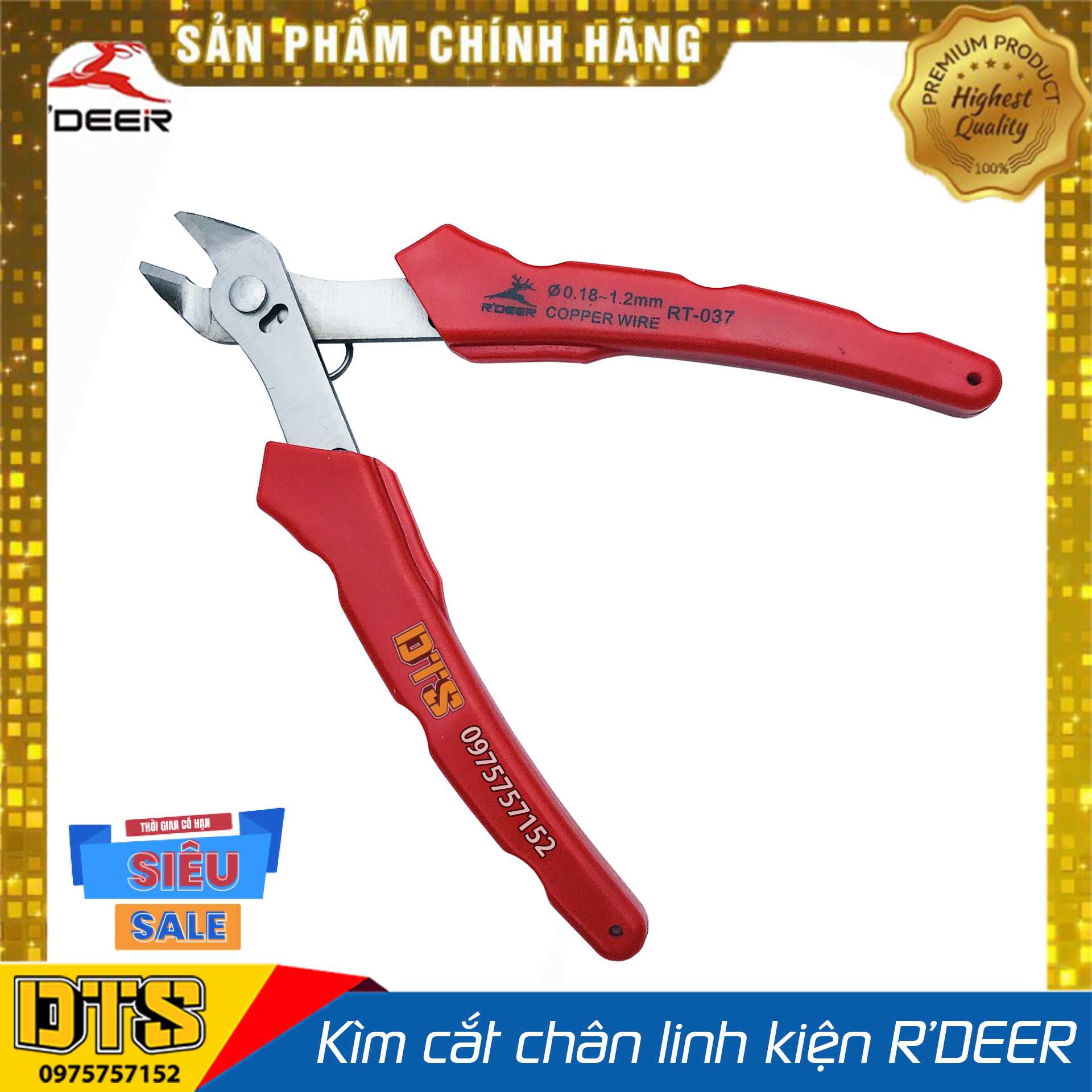Kìm cắt chân linh kiện cao cấp rdeer rt-037 5 inch/ 125mm