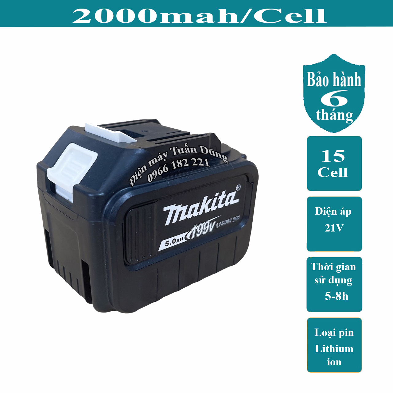 Pin 15 cell Makita 199v chân pin phổ thông 4 cm CHUYÊN DÙNG CHO MÁY MÀI GÓC, MÁY KHOAN ĐỤC BÊ TÔNG